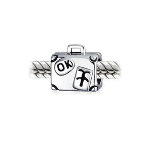 Luggage Travel Suitcase Charm Bead 14K Gold Plated Sterling Silver