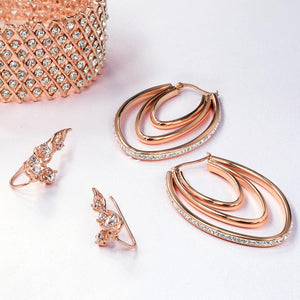 Pave Crystal Oval Boho Fashion Statement Big Hoop Earrings For Women