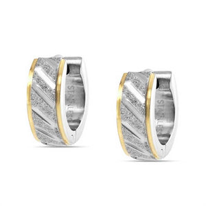 Two Tone Carved Stardust Matte Hoop Earrings Stainless Steel