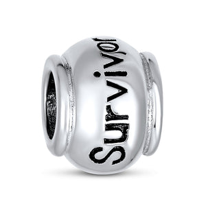 Inspirational Message Barrel Charm Bead 925 Sterling Silver