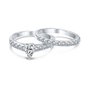 1CT Teardrop Solitaire CZ Engagement Wedding Ring Set Sterling Silver