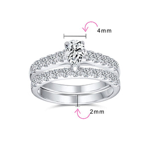 1CT Teardrop Solitaire CZ Engagement Wedding Ring Set Sterling Silver