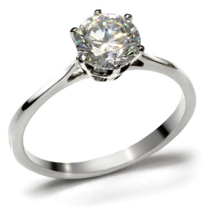 TK025 - High polished (no plating) Stainless Steel Ring with AAA Grade CZ  in Clear - Joyeria Lady