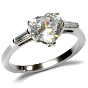 TK027 - High polished (no plating) Stainless Steel Ring with AAA Grade CZ  in Clear - Joyeria Lady