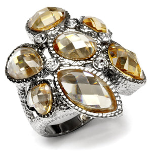 TK044 - High polished (no plating) Stainless Steel Ring with AAA Grade CZ  in Champagne - Joyeria Lady