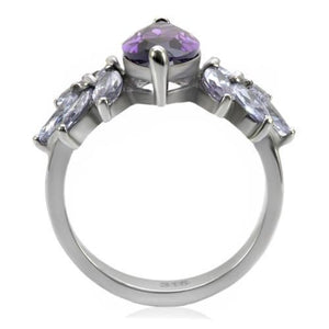 TK085 - High polished (no plating) Stainless Steel Ring with AAA Grade CZ  in Amethyst