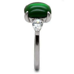 TK087 - High polished (no plating) Stainless Steel Ring with Synthetic Synthetic Glass in Emerald