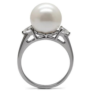 TK090 - High polished (no plating) Stainless Steel Ring with Synthetic Pearl in Aurora Borealis (Rainbow Effect)