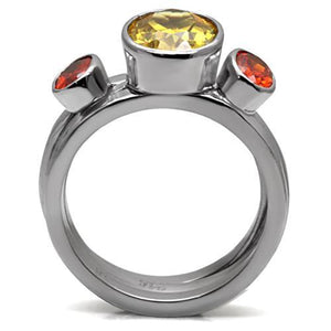 TK095 - High polished (no plating) Stainless Steel Ring with AAA Grade CZ  in Multi Color