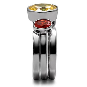 TK095 - High polished (no plating) Stainless Steel Ring with AAA Grade CZ  in Multi Color