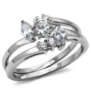 TK096 - High polished (no plating) Stainless Steel Ring with AAA Grade CZ  in Clear - Joyeria Lady