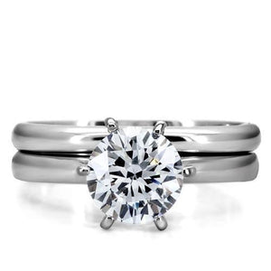 TK097 High polished (no plating) Stainless Steel Ring with AAA Grade CZ in Clear