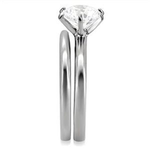 TK097 High polished (no plating) Stainless Steel Ring with AAA Grade CZ in Clear