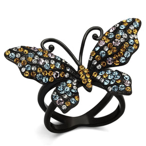 TK1004 - IP Black(Ion Plating) Stainless Steel Ring with Top Grade Crystal  in Multi Color - Joyeria Lady