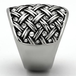 TK1007 - High polished (no plating) Stainless Steel Ring with Top Grade Crystal  in Clear