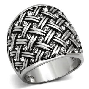 TK1007 - High polished (no plating) Stainless Steel Ring with Top Grade Crystal  in Clear - Joyeria Lady