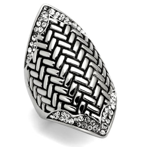 TK1009 - High polished (no plating) Stainless Steel Ring with Top Grade Crystal  in Clear - Joyeria Lady