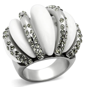 TK1011 - High polished (no plating) Stainless Steel Ring with Top Grade Crystal  in Black Diamond - Joyeria Lady