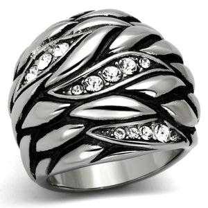 TK1020 - High polished (no plating) Stainless Steel Ring with Top Grade Crystal  in Clear - Joyeria Lady
