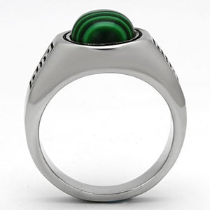 TK1070 High polished (no plating) Stainless Steel Ring with Synthetic in Emerald