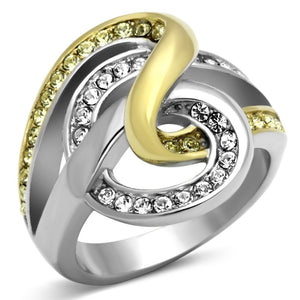 TK1094 - Two-Tone IP Gold (Ion Plating) Stainless Steel Ring with Top Grade Crystal  in Citrine Yellow - Joyeria Lady