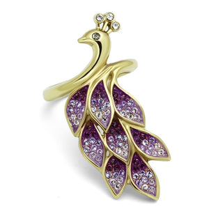 TK1101 - IP Gold(Ion Plating) Stainless Steel Ring with Top Grade Crystal  in Multi Color - Joyeria Lady