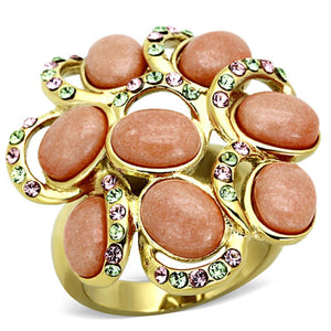 TK1102 - IP Gold(Ion Plating) Stainless Steel Ring with Synthetic Coral in Orange - Joyeria Lady