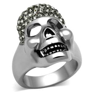 TK1116 - High polished (no plating) Stainless Steel Ring with Top Grade Crystal  in Black Diamond - Joyeria Lady