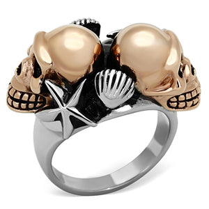 TK1119 - Two-Tone IP Rose Gold Stainless Steel Ring with Epoxy  in Jet - Joyeria Lady