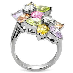 TK111 - High polished (no plating) Stainless Steel Ring with AAA Grade CZ  in Multi Color