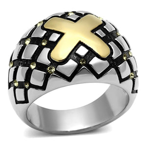 TK1131 - Two-Tone IP Gold (Ion Plating) Stainless Steel Ring with Top Grade Crystal  in Citrine Yellow - Joyeria Lady