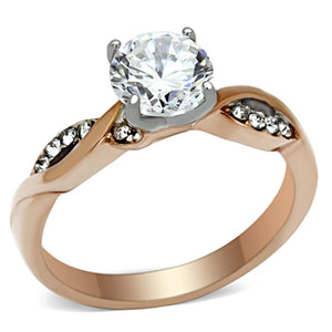 TK1163 - Two-Tone IP Rose Gold Stainless Steel Ring with AAA Grade CZ  in Clear - Joyeria Lady