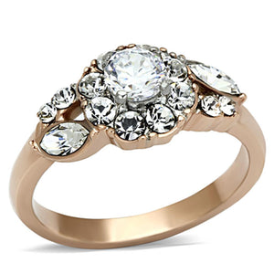 TK1164 - Two-Tone IP Rose Gold Stainless Steel Ring with AAA Grade CZ  in Clear - Joyeria Lady