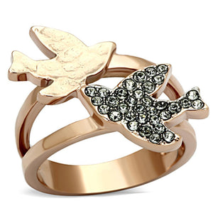 TK1165 - Two-Tone IP Rose Gold Stainless Steel Ring with Top Grade Crystal  in Black Diamond - Joyeria Lady