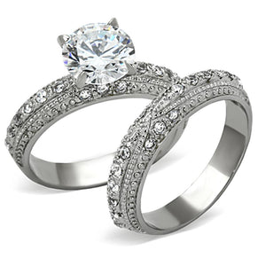 TK1228 - High polished (no plating) Stainless Steel Ring with AAA Grade CZ  in Clear - Joyeria Lady
