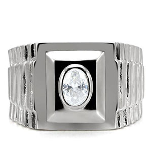 TK122 High polished (no plating) Stainless Steel Ring with AAA Grade CZ in Clear