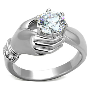 TK1230 - High polished (no plating) Stainless Steel Ring with AAA Grade CZ  in Clear - Joyeria Lady