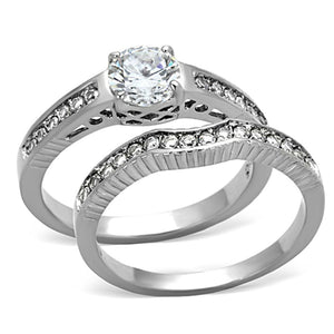 TK1231 - High polished (no plating) Stainless Steel Ring with AAA Grade CZ  in Clear - Joyeria Lady