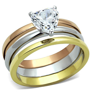 TK1274 - Three Tone IP(IP Gold & IP Rose Gold & High Polished) Stainless Steel Ring with AAA Grade CZ  in Clear - Joyeria Lady