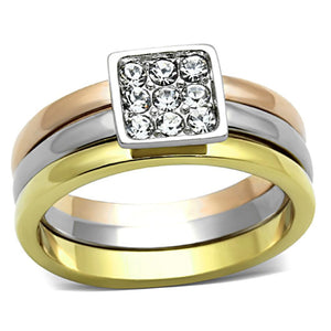 TK1277 - Three Tone IP(IP Gold & IP Rose Gold & High Polished) Stainless Steel Ring with Top Grade Crystal  in Clear - Joyeria Lady