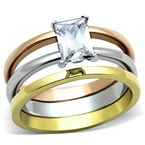 TK1279 - Three Tone IP(IP Gold & IP Rose Gold & High Polished) Stainless Steel Ring with AAA Grade CZ  in Clear - Joyeria Lady