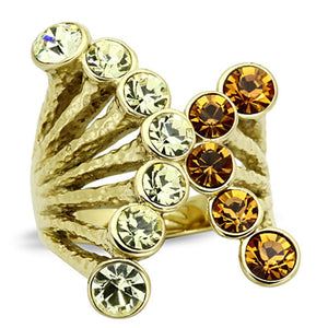 TK1291 - IP Gold(Ion Plating) Stainless Steel Ring with Top Grade Crystal  in Multi Color - Joyeria Lady