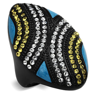 TK1294 - IP Black(Ion Plating) Stainless Steel Ring with Top Grade Crystal  in Citrine Yellow - Joyeria Lady