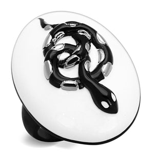 TK1295 - Two-Tone IP Black Stainless Steel Ring with Epoxy  in White - Joyeria Lady