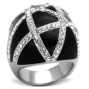 TK1306 - High polished (no plating) Stainless Steel Ring with Top Grade Crystal  in Clear - Joyeria Lady