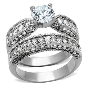 TK1318 - High polished (no plating) Stainless Steel Ring with AAA Grade CZ  in Clear - Joyeria Lady