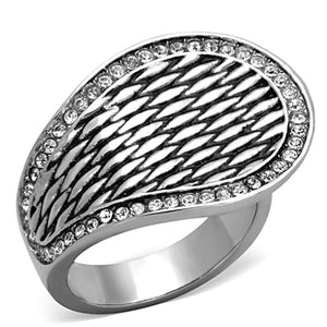 TK1328 - High polished (no plating) Stainless Steel Ring with Top Grade Crystal  in Clear - Joyeria Lady