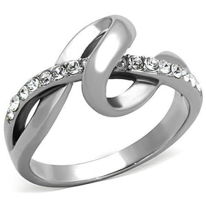TK1341 - High polished (no plating) Stainless Steel Ring with Top Grade Crystal  in Clear - Joyeria Lady