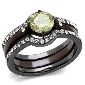 TK1346DC - IP Light Black (IP Gun) & IP Dark Brown (IP coffee) Stainless Steel Ring with AAA Grade CZ  in Citrine Yellow - Joyeria Lady