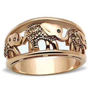 TK1380 - IP Rose Gold(Ion Plating) Stainless Steel Ring with Top Grade Crystal  in Citrine Yellow - Joyeria Lady